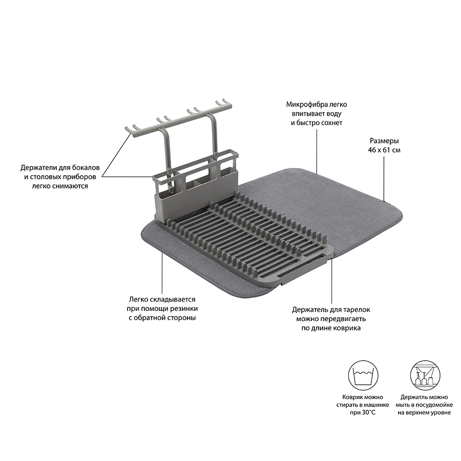 Купить Коврик для сушки посуды Udry тёмно-серый, Umbra (арт.1011484-149) с  доставкой в магазине Umbra.