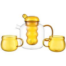 Чайник стеклянный с двумя чашками, 1,2 л, желтый, Smart Solutions, фото 