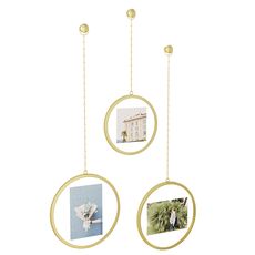 Набор из 3 подвесных фоторамок Fotochain матовая латунь, Umbra, фото 