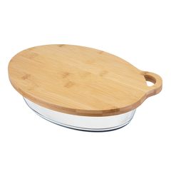 Форма для выпечки стеклянная с бамбуковой крышкой-подносом, 1,6 л, Smart Solutions, фото 