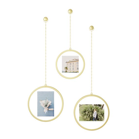 Набор из 3 подвесных фоторамок Fotochain матовая латунь, Umbra, фото , изображение 3