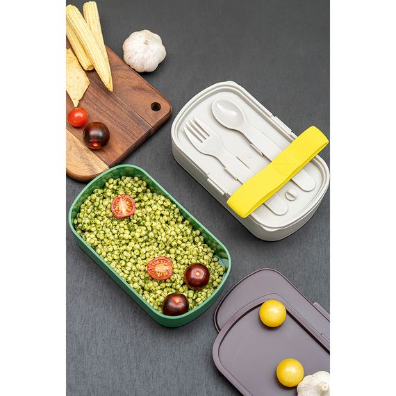 Ланч-бокс с приборами Food Time, 1 л, зеленый/серый, Smart Solutions, фото , изображение 4