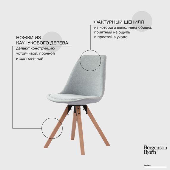 Стул Harvy, шенилл, светло-серый, Bergenson Bjorn, фото , изображение 6