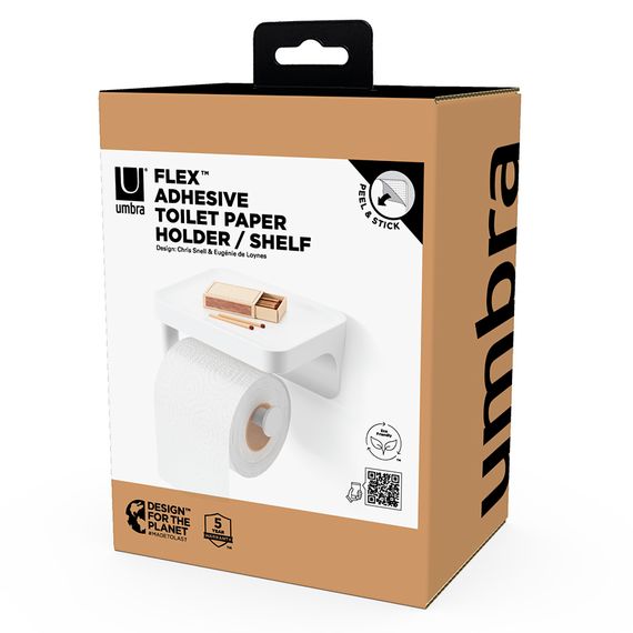 Держатель для туалетной бумаги с полкой Flex Adhesive, белый, UMBRA, фото , изображение 11