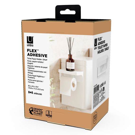Держатель для туалетной бумаги с полкой Flex Adhesive, белый, UMBRA, фото , изображение 12