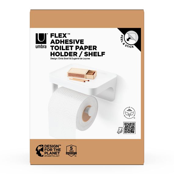 Держатель для туалетной бумаги с полкой Flex Adhesive, белый, UMBRA, фото , изображение 13