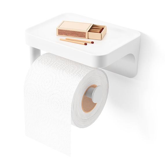 Держатель для туалетной бумаги с полкой Flex Adhesive, белый, UMBRA, фото , изображение 5