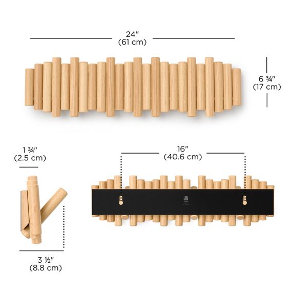 Вешалка настенная Picket, 61 см, 8 крючков, натуральное дерево, UMBRA, фото , изображение 15