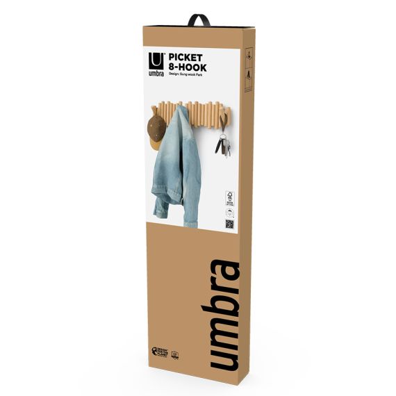 Вешалка настенная Picket, 61 см, 8 крючков, натуральное дерево, UMBRA, фото , изображение 19