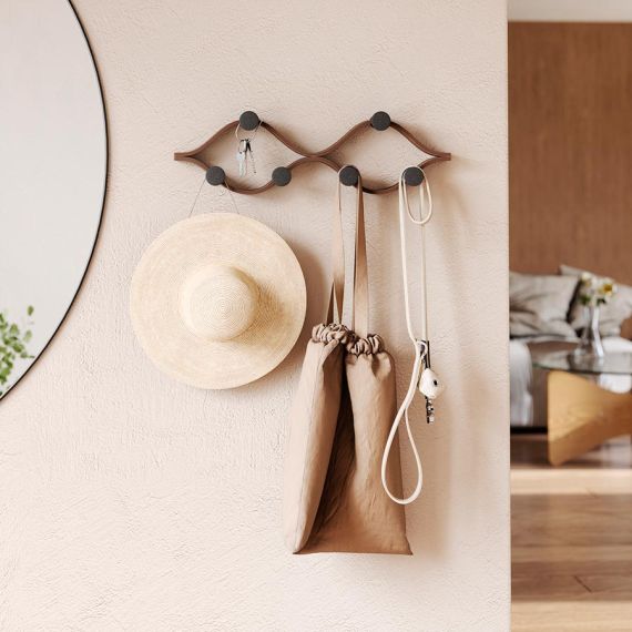 Вешалка настенная Montage, 6 крючков, черный/орех, UMBRA, фото , изображение 3